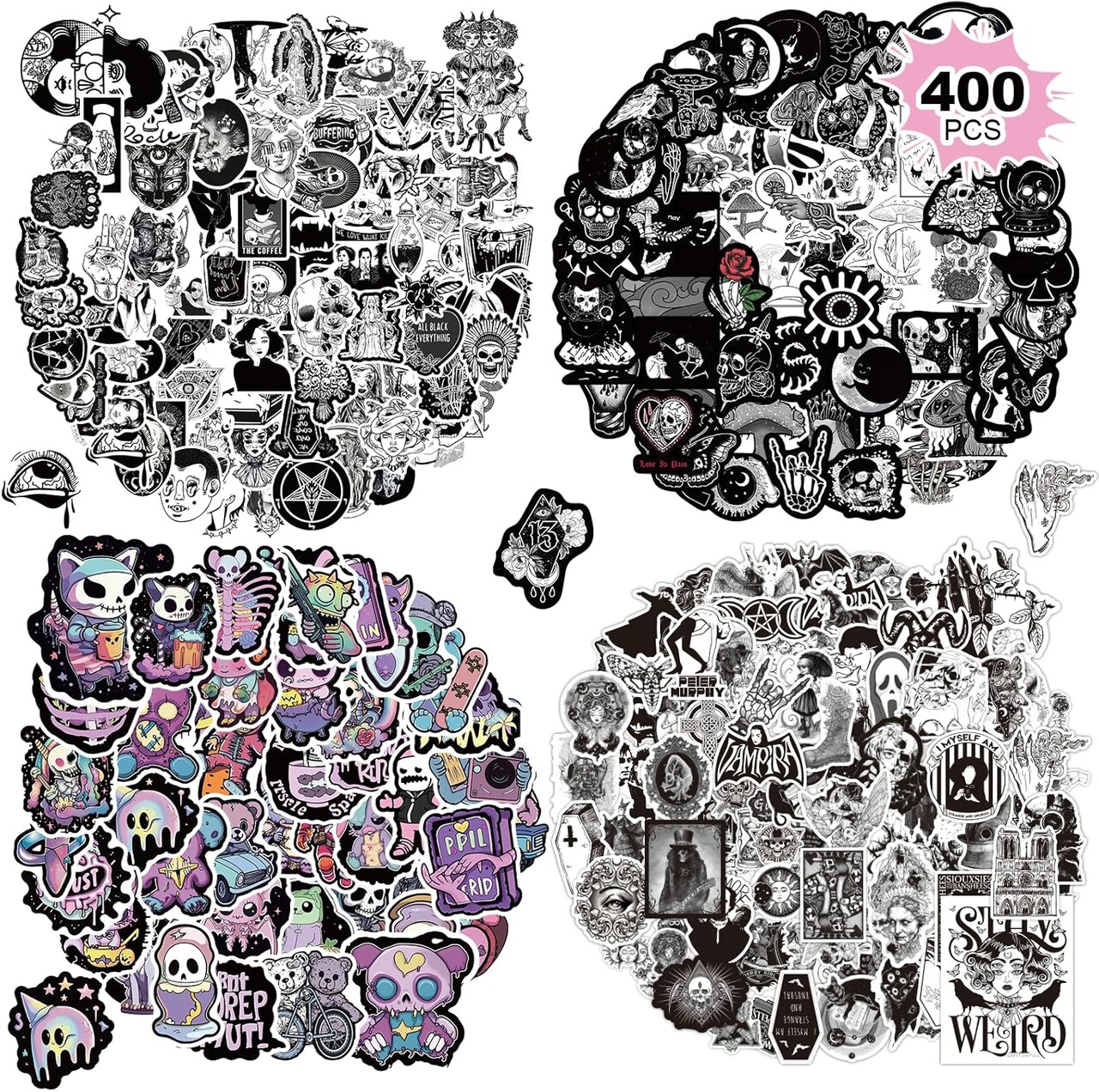 400 PCS Goth Stickers, Goth Accessories, Cool Gothic Bulk Stickers